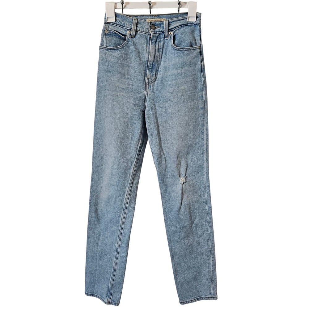 Levi's Premium High Slim Straight Jeans Stretch Women 25W Blue Distressed